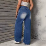 High Waisted Ripped Straight Leg Wide Leg Womens Jeans Casual Style Trendy Design Comfortable Fi