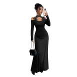 Elegant Black Lace Bodycon Dress for Women Long Sleeve Slim Fit Spring Summer Style Wholesale Av