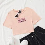 Casual Cropped T Shirt Letter Print Stylish Comfortable Fabric Trendy Everyday Wear Wholesale Av