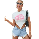 Fashionable Womens T Shirt Trendy Print Pointed Hem Casual Style Spring Summer Collection Wholes