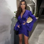 Sexy V Neck Flare Sleeve Irregular Hem Bodycon Dress High Waist Elegant Design Perfect for Parti