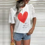 Printed White Short Sleeve T Shirt Summer Style Casual Fit Valentines Day Gift Wholesale Availab