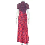 Elegant Womens Bodycon Dress Color Block Design Ruffled Print Sheer Short Sleeves Perfect for Of
