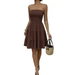 Sweet Vacation Style Solid Color Textured Strapless Cake Dress Elegant Design Comfortable Fit Pe