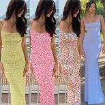 Summer Floral Backless Slip Dress for Women Slim Fit Sexy Lightweight Beachwear for Casual Occas