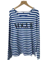 Womens Long Sleeve Cotton T Shirt Floral Stripe Print Soft and Loose Fit Spring Summer Fashion T