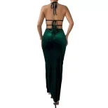 Velvet Bodycon Halter Dress Slim Fit Sexy Style Party Wear Autumn Winter Collection Wholesale Av