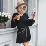Black Long Sleeve Loose Dress Elegant Autumn Style Inspired by Hepburn Wholesale Available fast