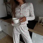 Floral Print Long Sleeve Loungewear Set Ruffled Edges Comfortable Fit Casual Style Perfect for S