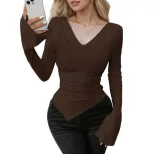 Slim Fit Irregular Hem Top Sexy Design Waist Cinching Comfortable Fabric Casual Wear for Women W