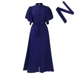 Fashionable Summer Long Dress Loose Fit Belted Single Breasted Flared Sleeves Perfect for Casual