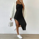 Womens Spring Fashion Sexy Backless Slit Design Bodycon Midi Dress Elegant Evening Wear Wholesal