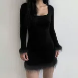 Knit Midi Dress Slim Fit Waist Defining Long Sleeve Soft Cuffs Spring Summer Fashion Wholesale A