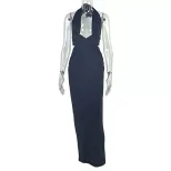 Sleek Backless Bodycon Dress Solid Color Ruffled Design Halter Neck Trendy Street Style for Part