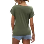 Womens V Neck Short Sleeve T Shirt Fashionable Solid Color Casual Wear for Summer Wholesale Avai