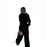 Womens Black Casual Tracksuit Slim Fit Fleece Lined Hooded Double Zipper Long Pants Autumn Winte