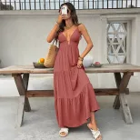 Sleeveless Deep V Neck Cake Dress Solid Color Sexy Style Perfect for Vacations Wholesale Availab
