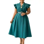 Elegant Double Breasted African Print Dress Mid Length Suit Collar Summer Style Wholesale Availa