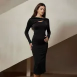 Elegant Slim Fit Solid Color Backless Maxi Dress Chic Design Bodycon Silhouette Perfect for Part