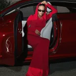 Womens Long Sleeve Hooded Dress Solid Color Elegant Style European Fashion Perfect for Parties W