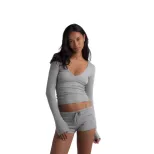 Soft Modal Two Piece Set for Women Casual V Neck Top and Fitted Shorts Stylish Everyday Wear Who