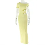 Asymmetrical One Shoulder Dress Solid Color Bodycon Fit Hollow Out Design Casual or Evening Wear