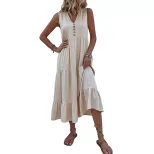 Summer Casual Sleeveless Dress Loose Fit Solid Color Comfortable Fabric Perfect for Everyday Wea