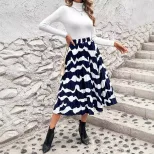 Plus Size Womens Elegant Pleated Floral Midi Skirt Slimming Fit Comfortable Fabric Versatile Sty