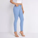 High Waisted Slim Fit Blue Denim Jeans Womens Casual Style Perfect for Everyday Wear Wholesale A