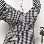 Plaid Short Sleeve T Shirt for Women Casual Summer Style Comfortable Cotton Fabric Wholesale Ava
