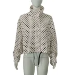 Polka Dot Stand Collar Loose Jacket and High Waist Mini Shorts Set Womens Two Piece Outfit Casua