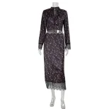 Fashionable Slim Fit Floral Print Long Sleeve Top and Skirt Set Elegant Design Autumn Wear Whole