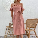 Off Shoulder Dress Casual Minimalist Summer Style Perfect for Parties or Everyday Wear Wholesale