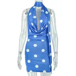 Polka Dot Halter Neck Mini Dress for Women Slim Fit Casual Summer Wear