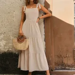 Summer Casual Maxi Dress Solid Color Backless Sleeveless Versatile Style Perfect for Beach or Ou