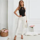 Womens Sleeveless T Shirt Slim Fit High Neck Sexy Style New Chinese Inspired Design Wholesale Av