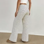 Womens Striped Print Wide Leg Trousers Comfortable Loose Fit Casual Style Ideal for Home and Lei