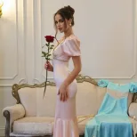 Elegant Mermaid Dress V Neck Lace Panel Bodycon Fit French Court Style for Formal Events Wholesa