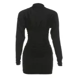 Fashionable Long Sleeve Bodycon Dress Solid Color Pleated Sexy Waist Cinching Autumn Winter Wear