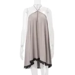 Summer Satin Off Shoulder Dress Sexy Backless Loose Fit Deep V Neck Elegant Evening Wear Wholesa