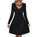 Knitted Midi Dress Long Sleeve Solid Color Ribbed Fabric Autumn Fashion for Women Wholesale Avai