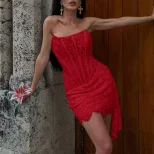 Womens Sexy Lace Mesh Off Shoulder Bodycon Dress Elegant Sheer Design Slim Fit Perfect for Fall