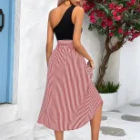 One Shoulder Striped Color Block Dress for Women Summer Fashion Available in Red White Blue Wholesale Sizes S to XL