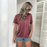 Casual Womens Short Sleeve Top Solid Color European Style Lightweight Fabric Summer Wear Wholesa