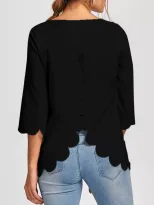 Casual Round Neck Short Sleeve T Shirt Solid Color Irregular Hem Floral Burnout Design Perfect f
