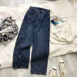 跨境高腰拖地牛仔裤女2023春秋新款韩版宽松阔腿垂感显瘦直筒长裤