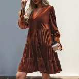 Elegant Long Sleeve Velvet Dress Solid Color Versatile Design Perfect for Parties Wholesale Avai