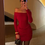 Off Shoulder Bodycon Dress Waist Defining Elegant Style Short Length Perfect for Parties and Spe