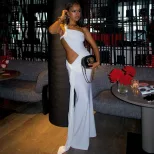 Elegant Womens Bodycon Dress Solid Color Asymmetrical One Shoulder Hollow Out Design Perfect for