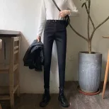 跨境2023春秋新款韩版黑色牛仔裤女 学生高腰显瘦紧身小脚直筒裤